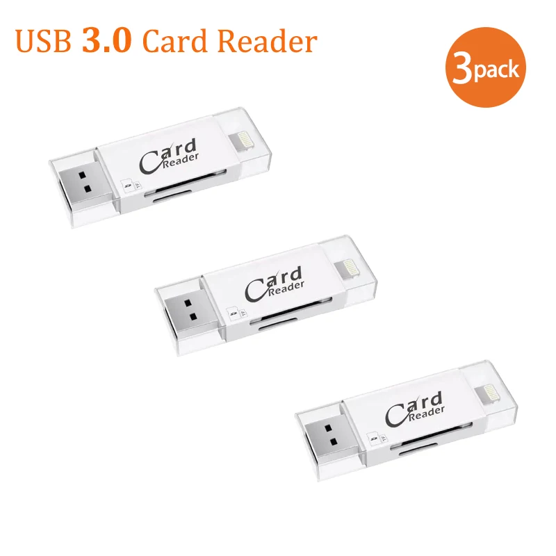 USB3.0 White 3 piece USB 3,0 устройство для чтения карт Lightning OTG флэш-накопитель microSD TF карта памяти Адаптер для iPhone 5 5S 6 7 8 X S6 S7 Edge - Цвет: USB3.0 White 3 piece