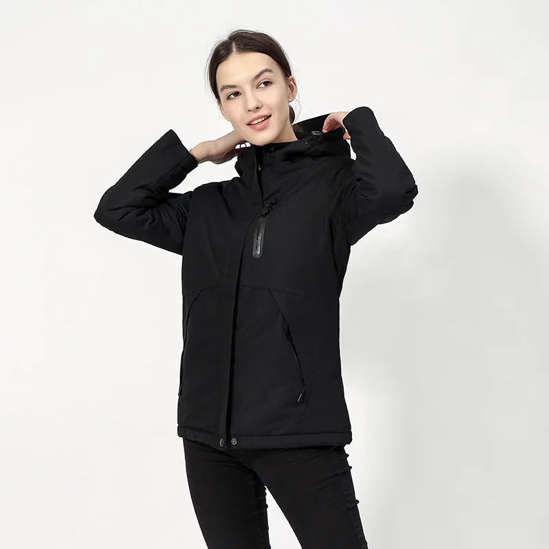 women black SAENSHING, жилет с USB подогревом, куртки для женщин, походные куртки, для улицы, водонепроницаемая ветровка, дышащая, для мужчин, для кемпинга, походов, пальто - Цвет: women black