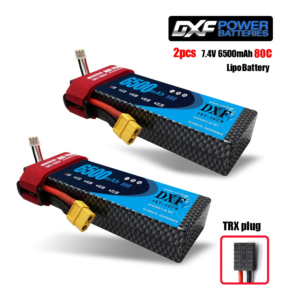 2PCS650080CHARDTRX 2 шт. DXF 7,4 В 3300 мАч 5200 мАч 6500 мАч Lipo аккумулятор жесткий чехол 2S 50C 60C 80C 1/10 1/8 весы для TRX Slash 4x4 RC автомобилей Жесткий Чехол - Цвет: 2PCS650080CHARDTRX