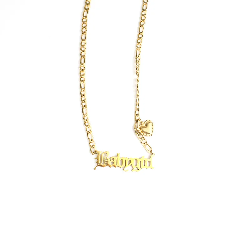 

Golden peach heart gothic font babygtrl necklace personalized customization custom name necklace gothic font pendantjewelrygift