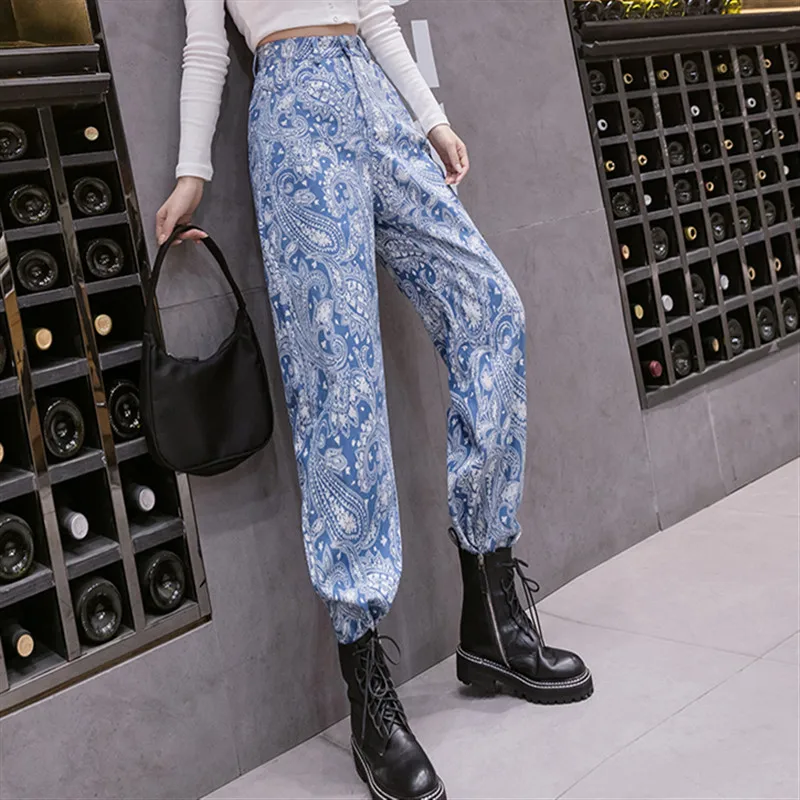 

POUNGDUDU Womens Jeans Female 2021 Denim Y2K Pants Wide Leg Jeans Vintage Print Straight Casual HightStreet All-Match Trousers