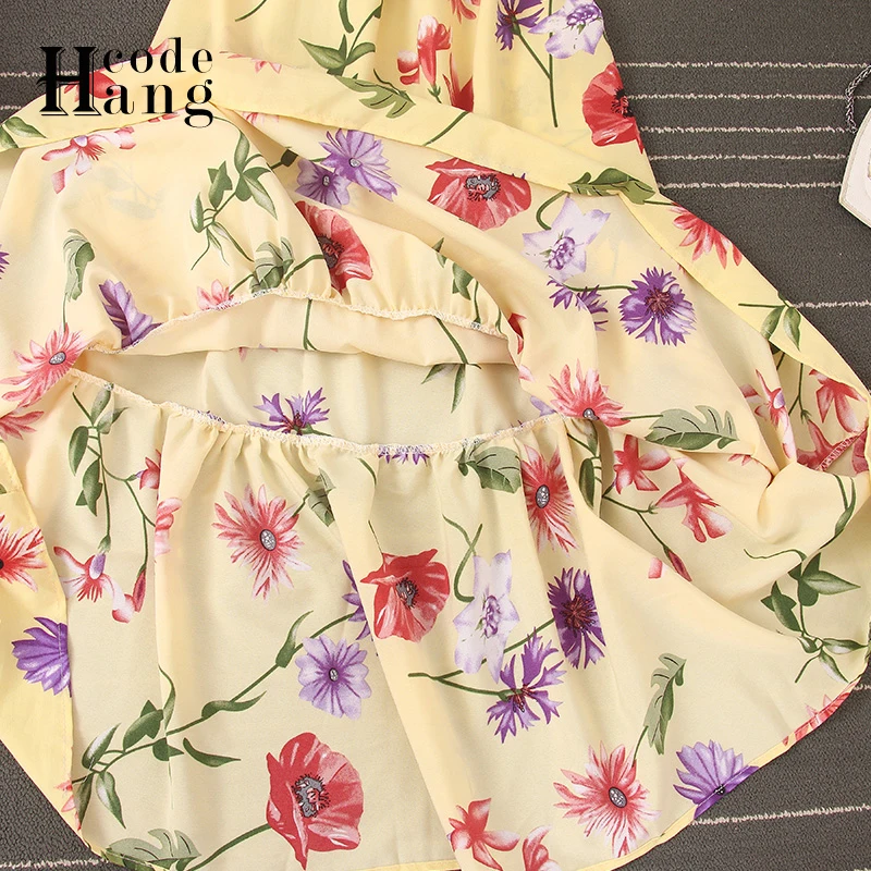 HangCode Бохо цветочный принт красное женское платье короткий расклешенный рукав