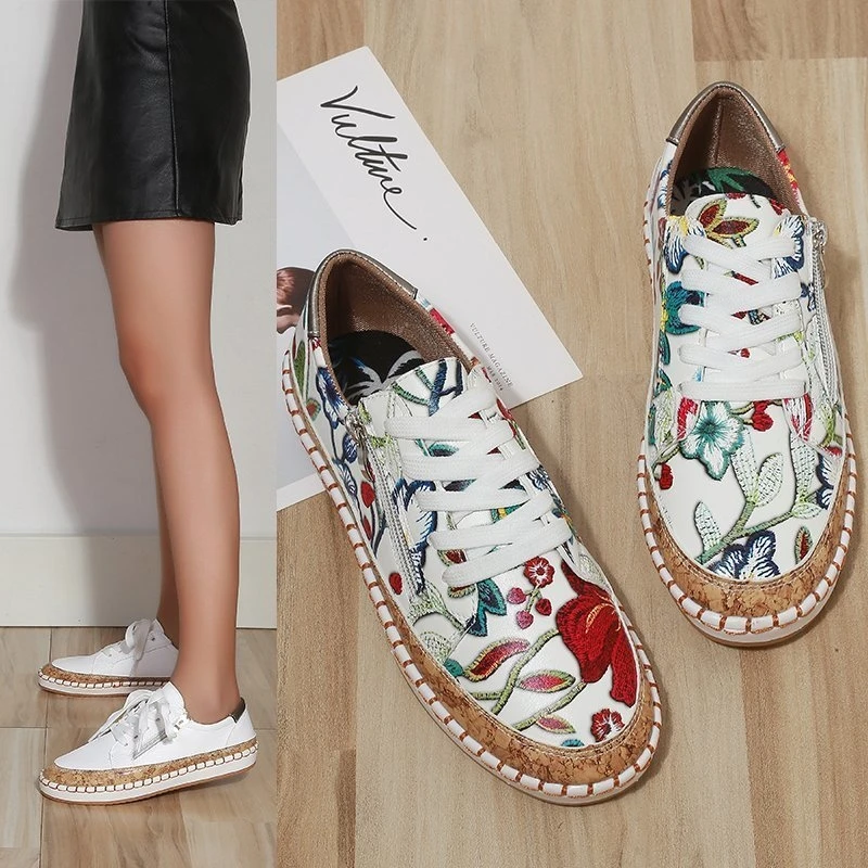 

Women's Sneakers Elegant Floral Printed Lace Up Female Flat Shoes Fashion Round Toe Lady Vulcanized Shoes Women Casual Shoes