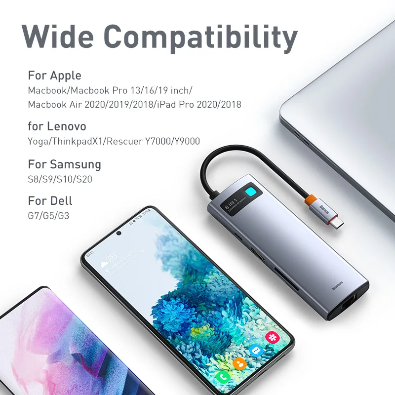 

Baseus USB C HUB Type C to HDMI-compatible USB 3.0 Adapter 8 in 1 Type C HUB Dock for MacBook Pro Air USB C Splitter