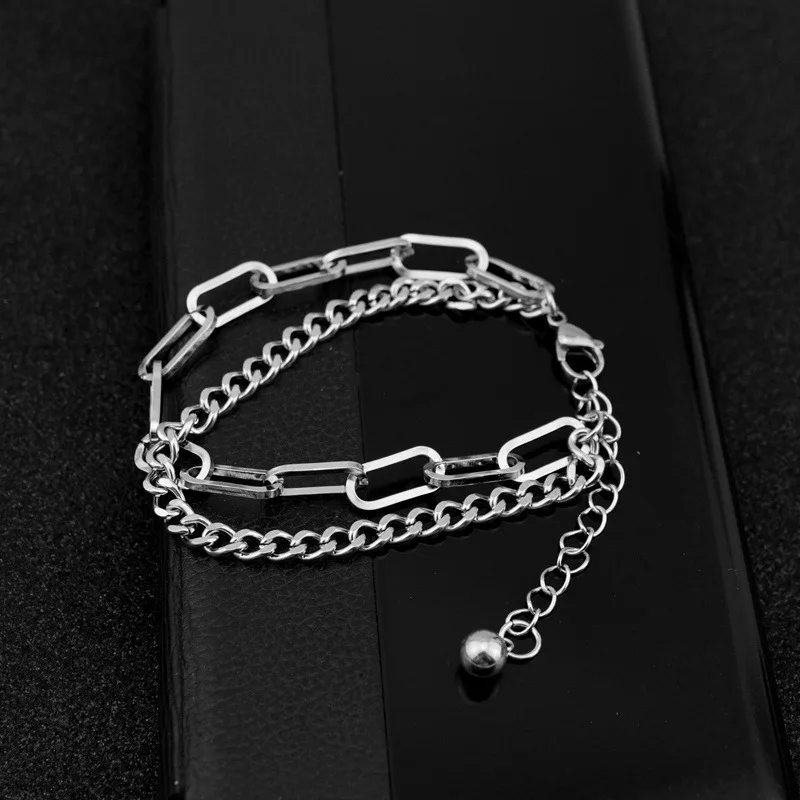 

KPOP Combination Chain Bracelets Women Neutral Wind Couples Double Layered Charm Bracelet Jewelry Stainless Steel Wholesale Bulk