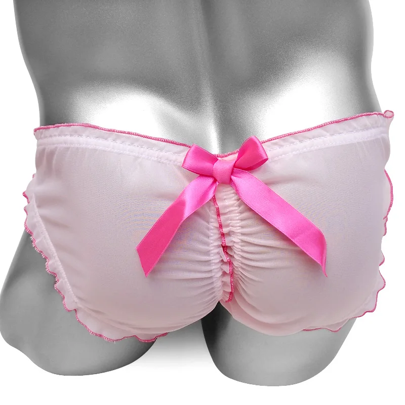 Softy Gauze Open Butt Sissy Panties With Adjustablge Bow Transparent Mens Underwear Thong Kawaii Cute Funny Gay Lingerie Panties