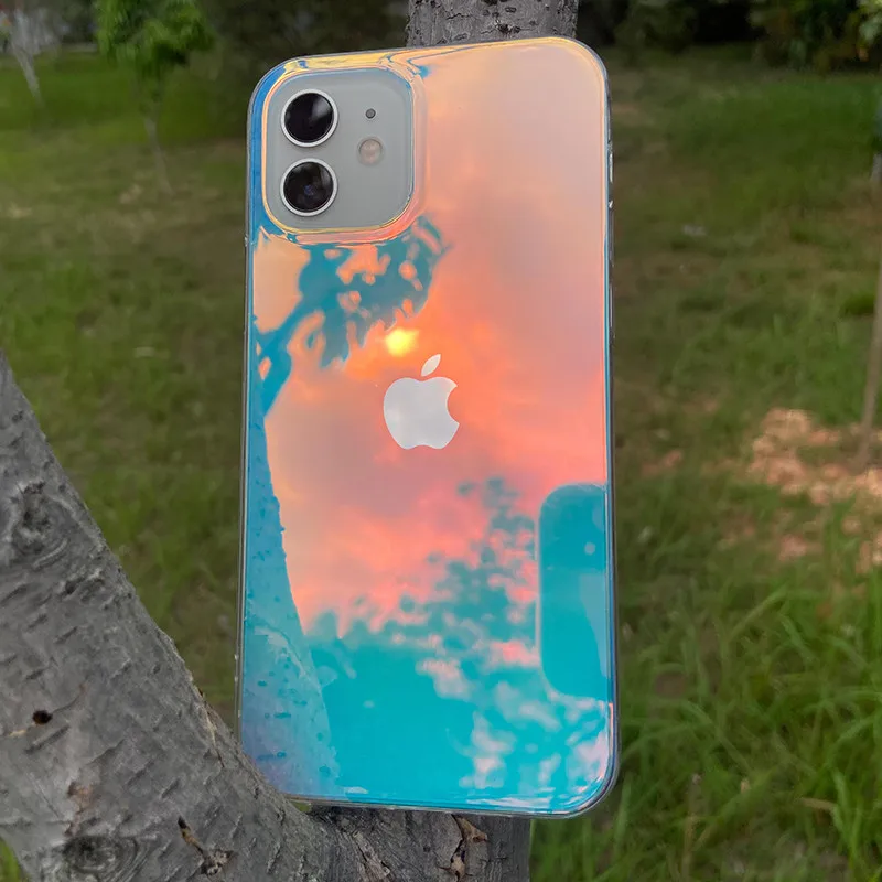 

Electroplating aurora color Phone case For iphone 12 11 Pro Max XS MAX XR X 7 8 Plus SE20 Double-sided laminated IMD clear cover