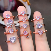 hot selling 925 sterling silver adjustable ring natural gemstone heart lavender quartz womens rings for gift