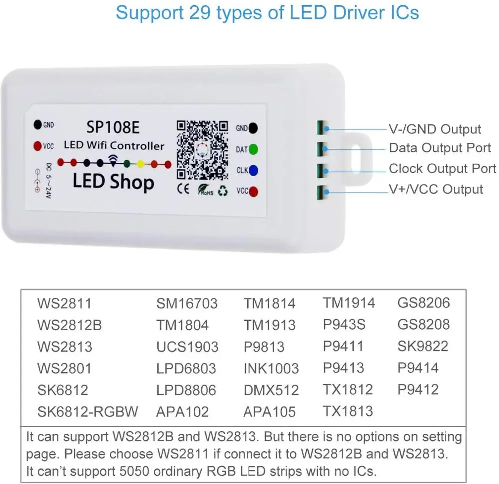 SP108E/107E/105E/110E SPI WIFI Bluetooth pixel IC музыкальный контроллер с помощью приложения для