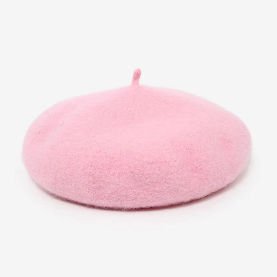 pink beret BUTTERMERE, шерстяной берет, женские зимние шапки, оранжевые однотонные плоские шапки для женщин, теплая шапка французского художника, женская элегантная шапка для художников - Цвет: pink beret