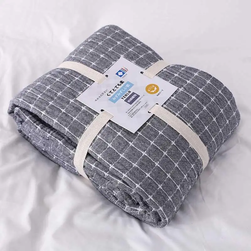

Grid Summer Yarn Home Blanket Travel Cotton Gauze Quilt Bedspread Breathable Baby Plaid Bed Linen