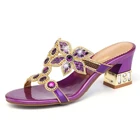 2020 новые летние разноцветные стразы Тапочки на квадратном каблуке женские модные пляжные шлепанцы с кристаллами сандалии для отдыха D0038