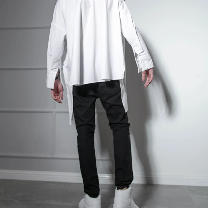 

British European and American High Street Hip-hop Personality Male Triangle Hole Jeans Black Long Pants Slim Feet Pants Men Clot