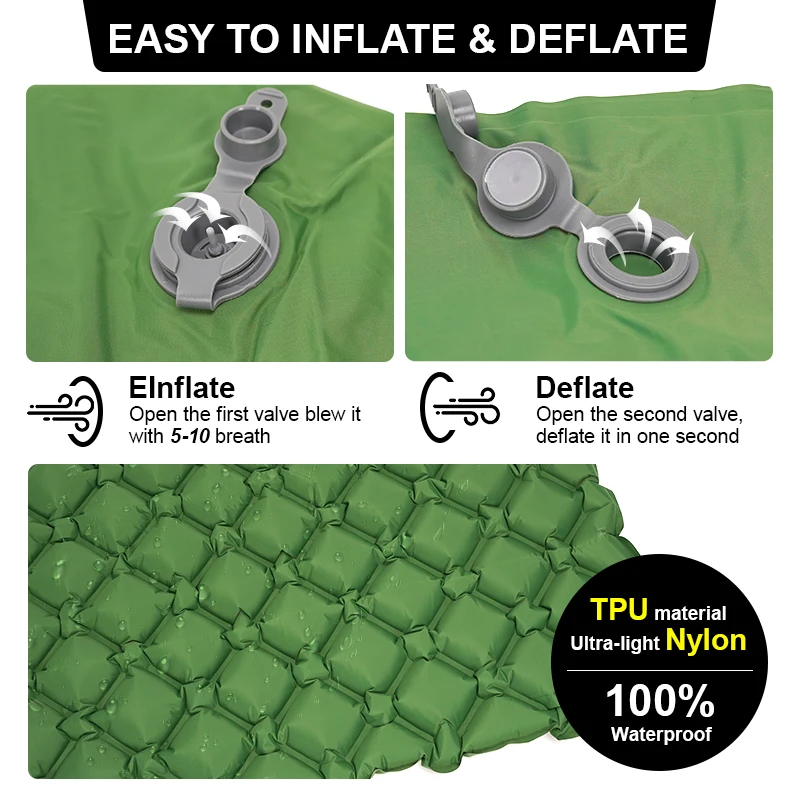 Hitorhike Inflatable mattress Cushion Sleeping Bag Mat Fast Filling Air Moistureproof Camping beach Mat With Pillow Sleeping Pad