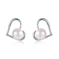 korean simple big round pearl love heart shape stud earrings for women girls students elegant cute boucle doreille jewelry