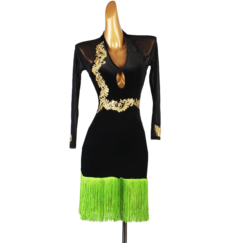 

Latin Dance Practice Clothes Diamond Tassel Fringed Dress Women Adult High-end Performance Competition Costumes