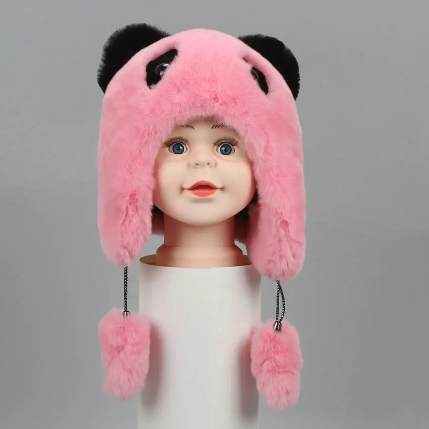ICYMI Cute Winter Bear fur hat boys girls real rabbit children earmuffs warm Bomber hats caps | Аксессуары для одежды