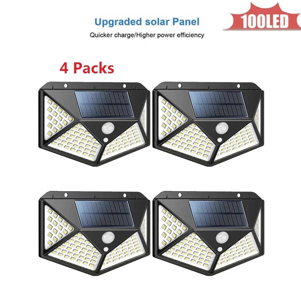 

100LED Solar Power Street Light PIR Motion Sensor Lamps Waterproof Wall Light Outdoor Street Garden Security Light 4 sided 270°l