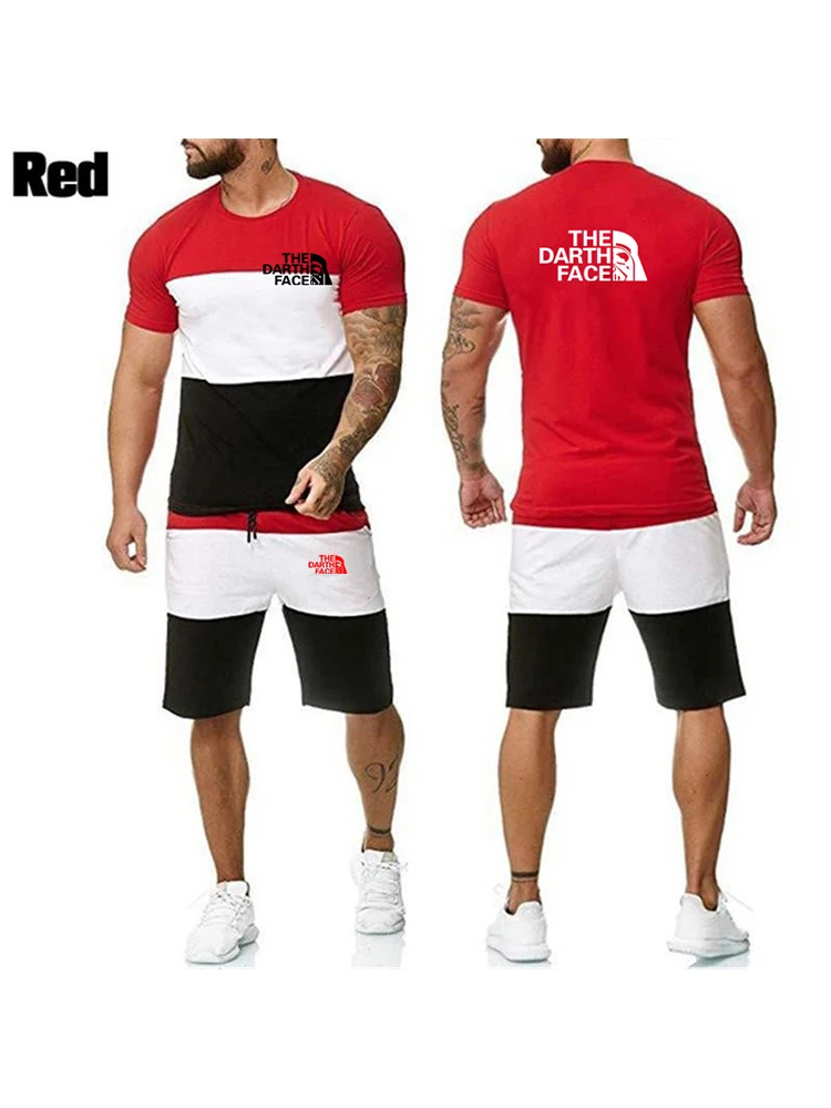 

Men's sportswear, casual print suit, round low-cut T-shirt and running shorts, men's running suit, new fitness suit.M-6XL
