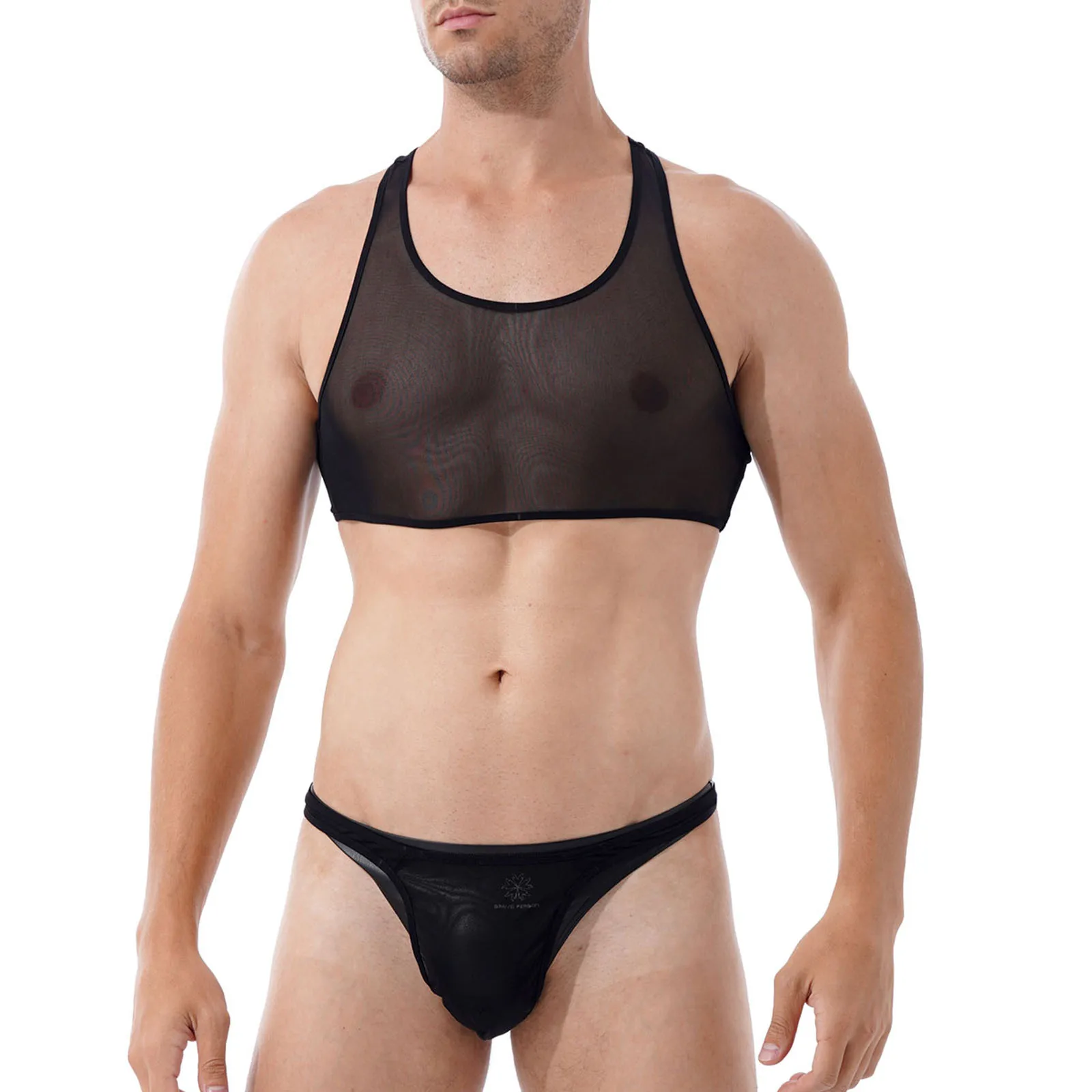 Мужской сетчатый Пижамный костюм прозрачный комплект из двух предметов домашнее