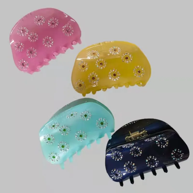 

2022 Korea Fashion New Acetate Semicircle Crystal Hair Clip Accessories For Women Girls Black Luxury Hairpins Headdress