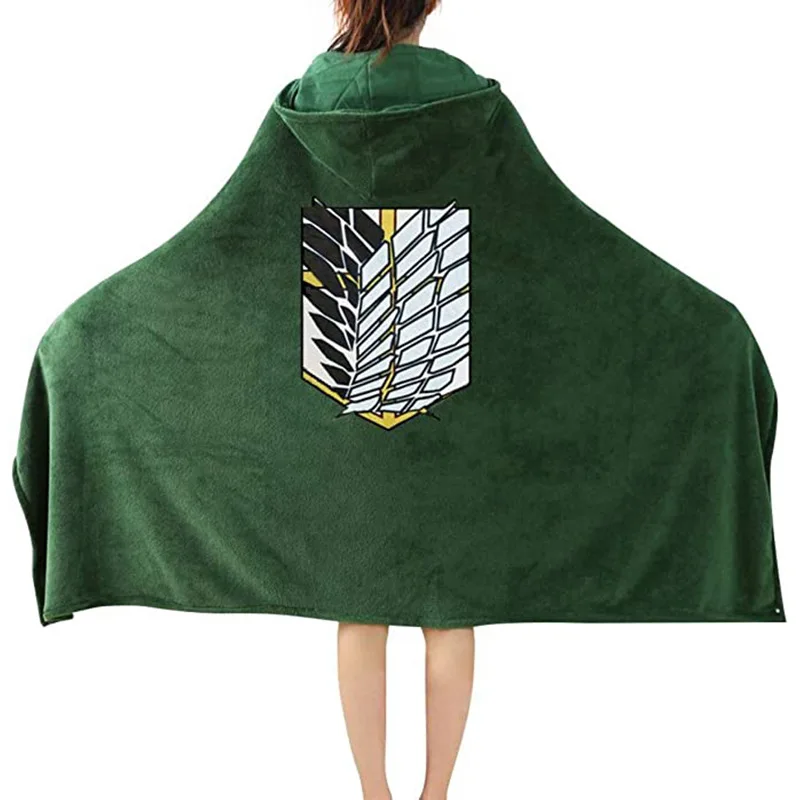 

2021 Attack On Titan Flannel Blanket Cloak Shingeki No Kyojin Survey Corps Cape Cloak Cosplay Costume Hoodie With Real Photos