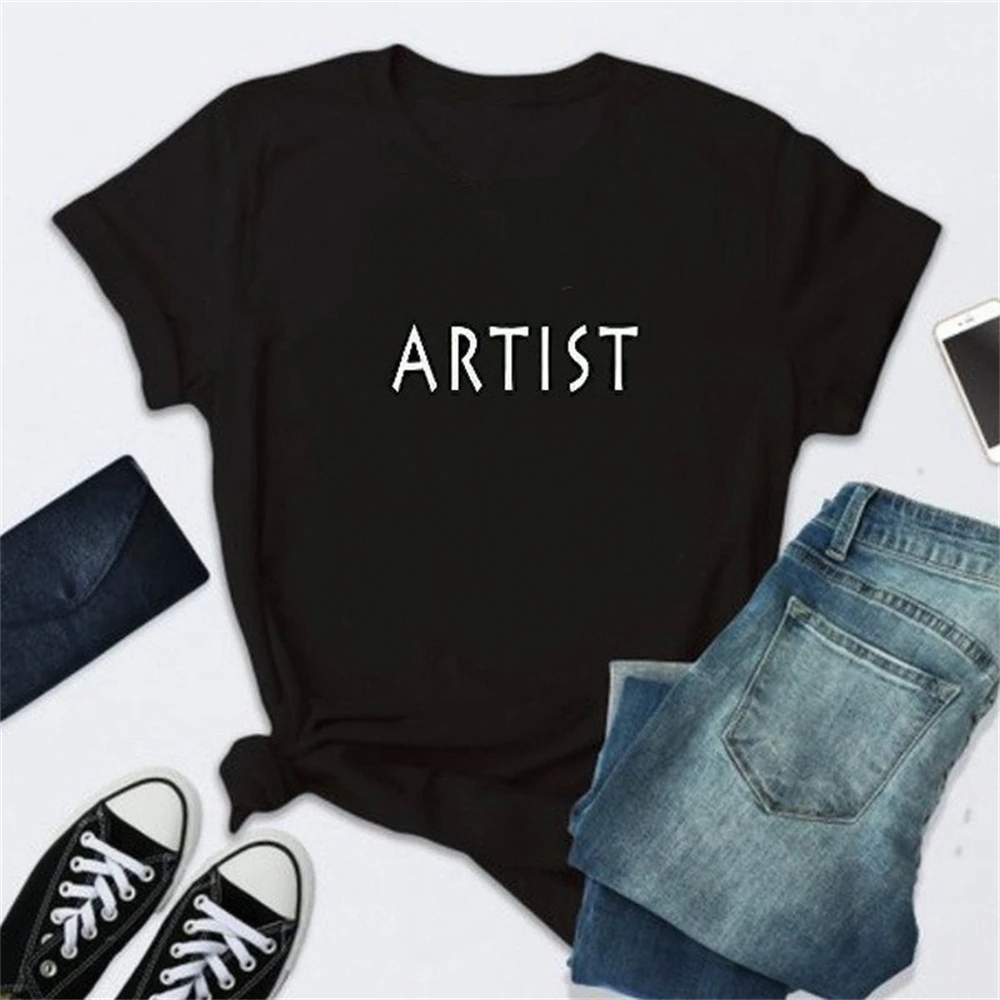 

ARTIST Letter Print T Shirt Women Short Sleeve O Neck Tshirt 2020 Summer Women Tee Shirt Tops 35SS