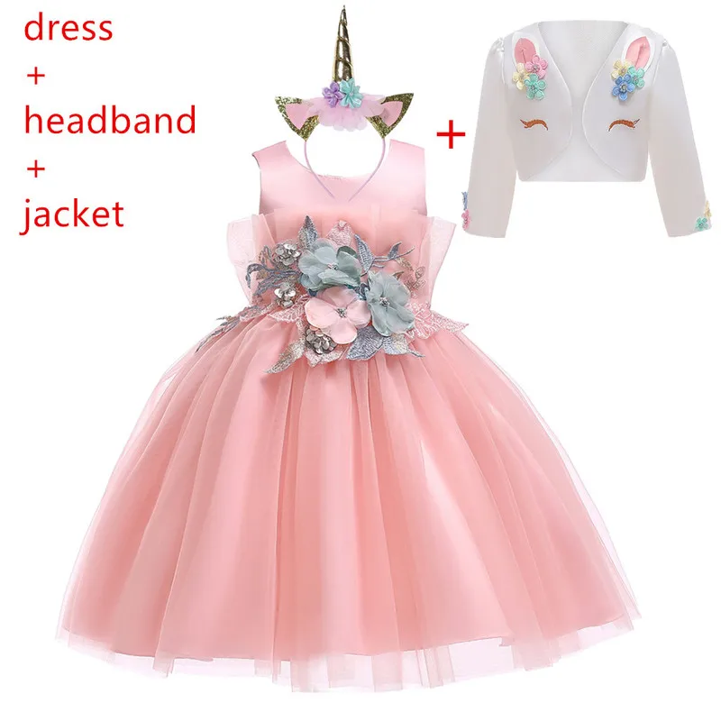 Платье принцессы с цветочным рисунком единорога для девочек платье-пачка на