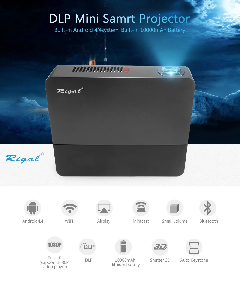 Мини-проектор RD-601 DLP Full HD Android Wi-Fi 10000 мА · ч | Электроника