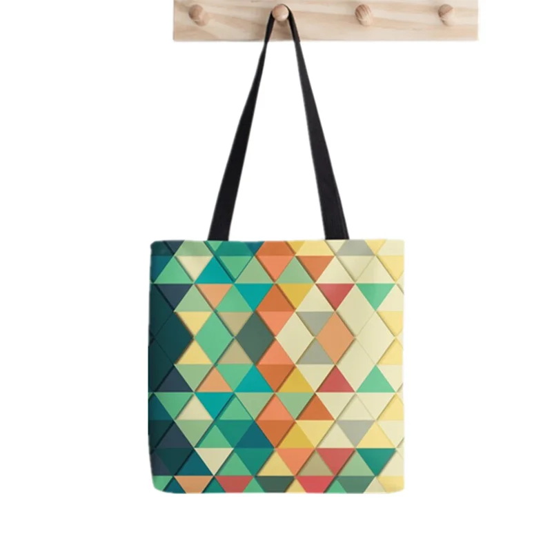 

Women Shopper bag Geometric Triangle Printed Kawaii Bag Harajuku Shopping Canvas Shopper Bag girl handbag Tote Shoulder Lady Bag