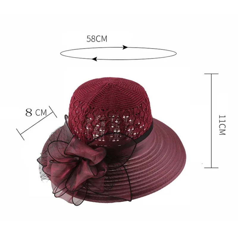 

Church Hats For Women Knitting Hollow Vintage Style Organza Sun Hat Elegant flowers Women Party Wedding Hats Hair Accessory
