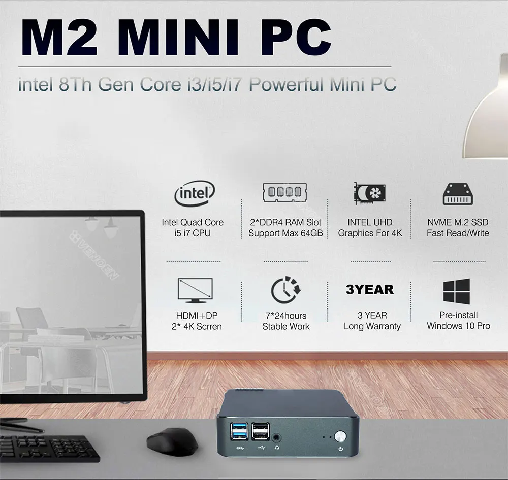 8th gen i7 mini pc 8565u 64gb ddr4 ram windows 10 pro with fan computer i5 8265u type c uhd graphics 620 m 2 ssd 4k htpc i3 8145 free global shipping