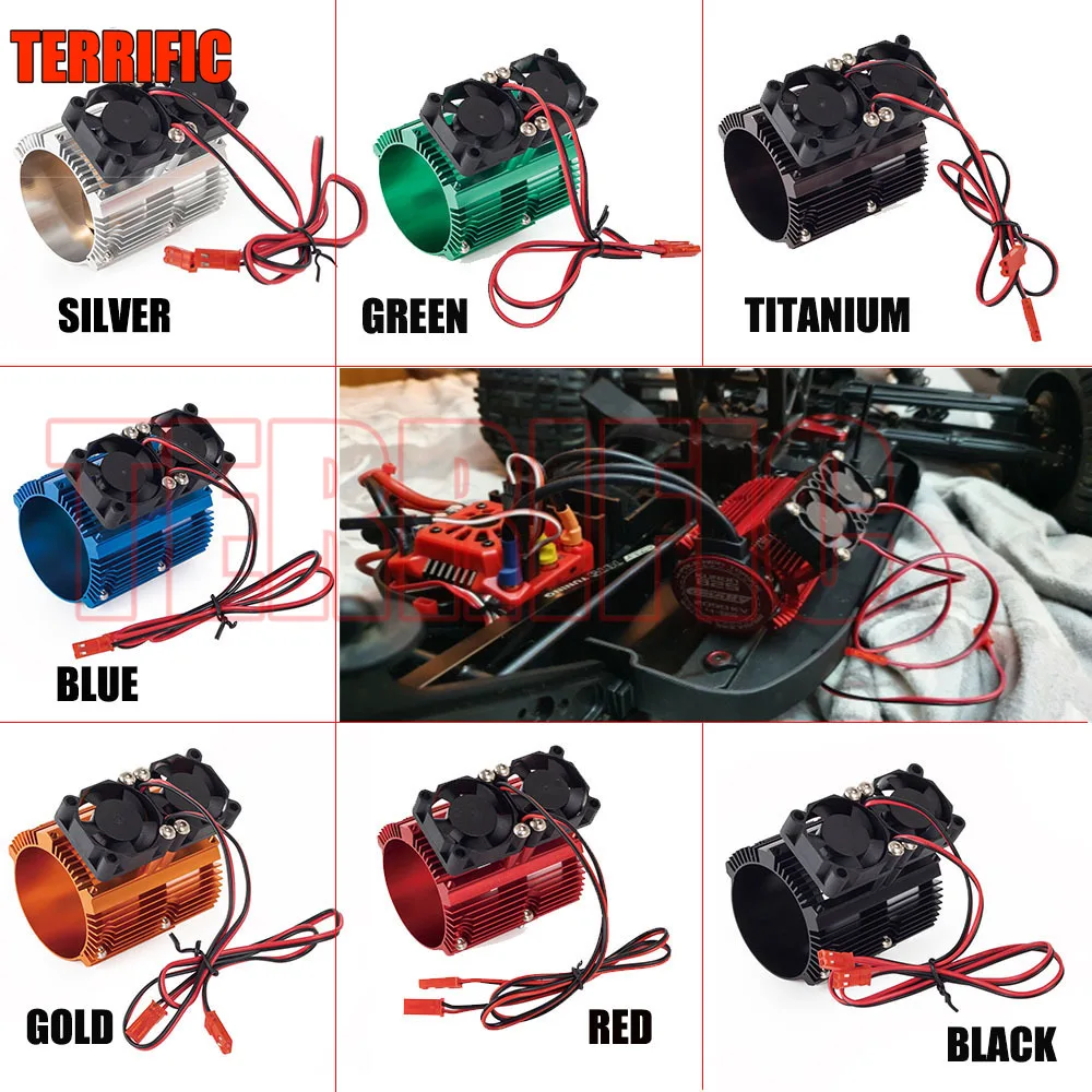 

RC Car 41-43mm Dual Fan Motor Radiator Heat Sink for High Speed 1:8 Motor Traxxas SUMMIT Big S E-REVO Big E