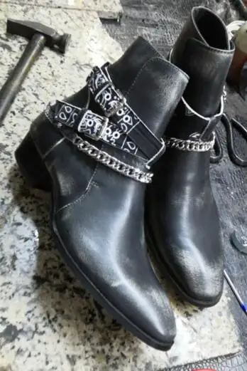 Роскошные Дизайнерские мужские ботинки FR.LANCELOT из черной кожи цепи пряжки обувь