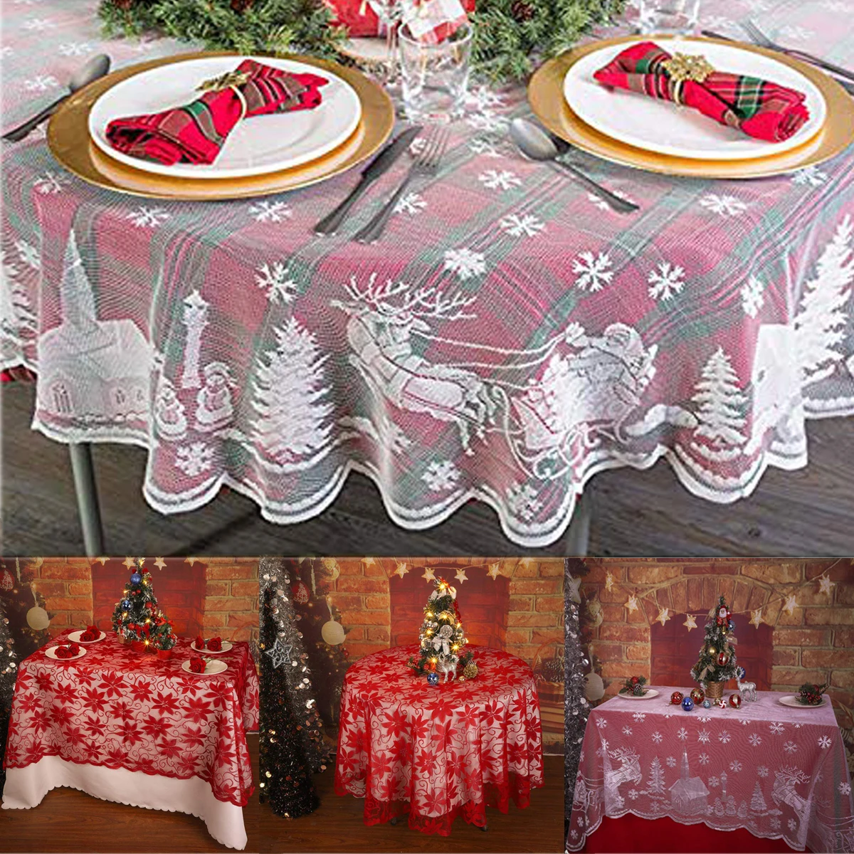 

Christmas Table Cloth Embroidery Lace Round Table Cloth Cover Square Round Floral Tablecloth Luxury Home Party Wedding Decor