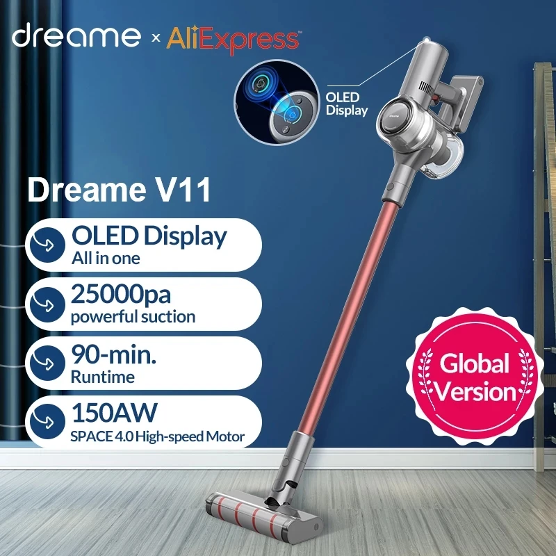 Портативный Ручной беспроводной пылесос Dreame V11 с функциями всасывание 25 кПа OLED