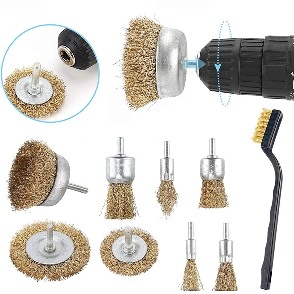10pcs Set Of Brass Wire Brush Disc Cup Brushes Round For Drill Removing Metal Rust High Quality for Dremel Tools | Инструменты