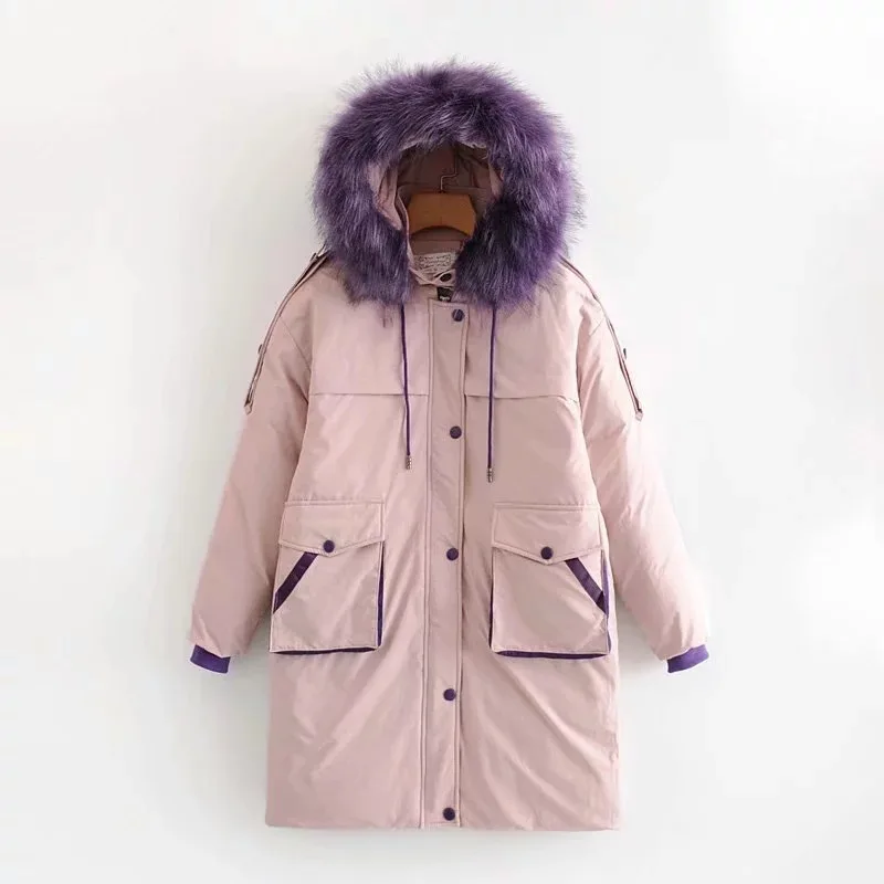 

Nice Pop Big Fur Collar Long Parka -30 Degrees Snow Wear Long Parkas Winter Jacket Women Fur Hooded Female Fur Coat Women