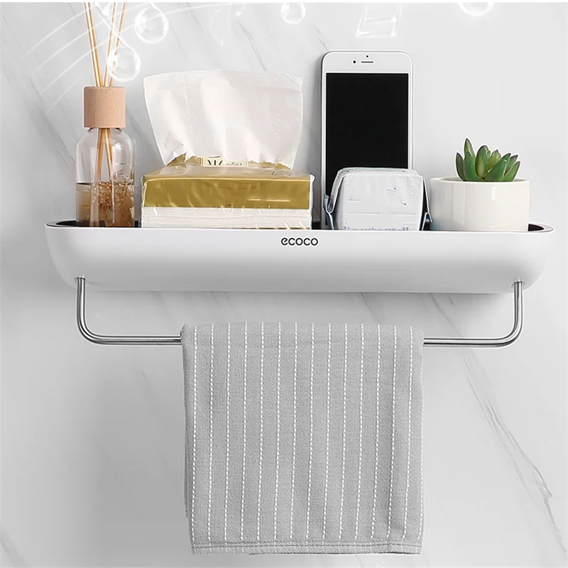 

Wall Mount Bathroom Shelf Shampoo Shelves Organizer Soap Rack with Towel Bar Hanger Kitchen Storage Rack Bathroom Accessories