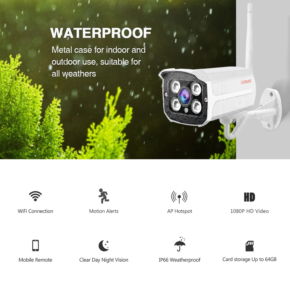 LOOSAFE 1080P Wifi IP камера для домашней безопасности Bullet наружный цветной режим точки