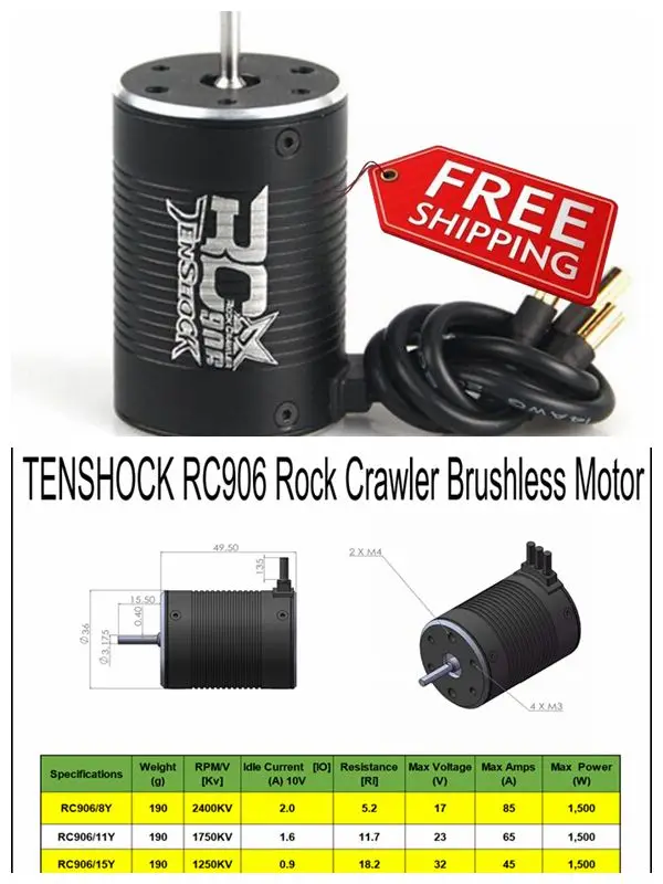 1/10 бесщеточный мотор Tenshock RC906 6 полюсный бессенсорный для rock crawler 1/14 rc car 1250KV 1750KV