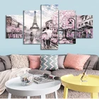 5 панелей пара, идущая под дождем, Эйфелева башня, романтический Париж, Настенный декор для спальни, Картина на холсте в рамке, настенное искусство для L