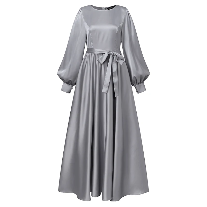 Plus Size ZANZEA Women Puff Sleeve Silk Stain Dress Elegant Solid Party Muslim Dresses Dubai Turkey Abaya Hijab Islamic | Тематическая