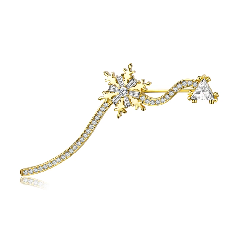 

LYNACCS High Quality 925 Sterling Silver Brooch AAA+ Cubic Zirconia Gold Plated Snowflake Brooch for Women Jewelry Accesories