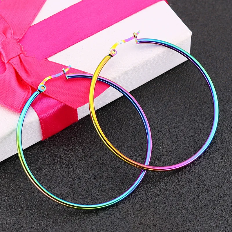 

1 Pair Titanium Steel Earring Smooth Circle Hoop Earrings Simple Party Round Loop Earrings for Women Jewelry
