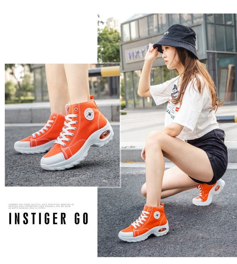 

Кроссовки женские высокие на платформе, Вулканизированная подошва, дышащие, удобная повседневная обувь, красные, весна 2021