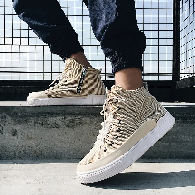 Высокие кроссовки Льняная мужская повседневная обувь мужские коллекция 2020 года