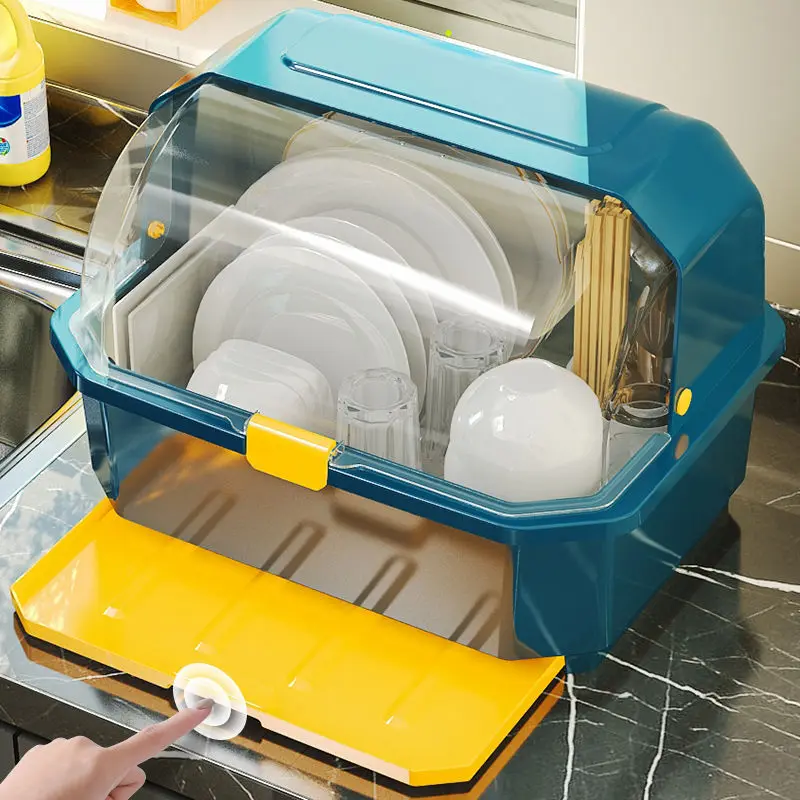 

Kitchen Storage, Bowl and Chopsticks Box, Bowl Drain Rack, Kitchen Household Cup Holder with Lid, Dish Rack, Plastic Cupboard
