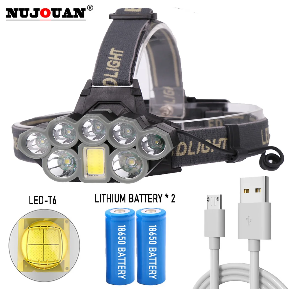 

Super Bright Headlamp With 8*LED Bulbs Waterproof Outdoor LED Headlight Portable Rechargeable 18650 Lithium Battery Flashlight