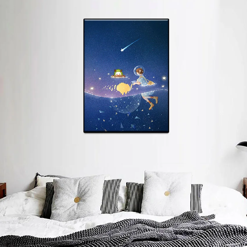 

12 Patterns Round Diy Diamond Painting 5D Diamond Decoration Modern Art Poster Cartoon Meteor and Girl for Living Room Decor